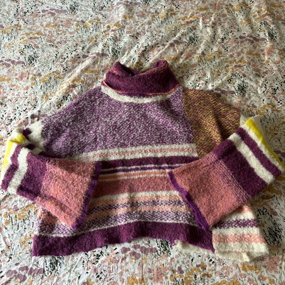 These Three: Purple and Yellow Stripe Turtleneck Sweater - Picture 1 of 3
